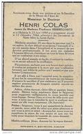 HALANZY ..-- Mr Henri COLAS , époux De Mme Prudence HERREGODTS , Né En 1898 , Décédé En 1944 à HALANZY .. - Aubange