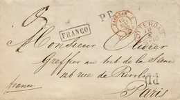 1865- Lettre De  Rotterdam Pour Paris - FRANCO  + P.P. + P.D. Entrée PATS-BAS 2 VAL.ne Rouge - Marques D'entrées