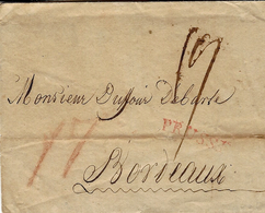 1814- Lettre De BERLIN Pour Bordeaux - Entrée Rouge  " PRUSSE " - Army Postmarks (before 1900)