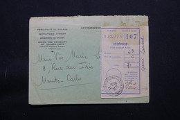MONACO - Enveloppe Du Ministère D'Etat Pour Monte Carlo En 1948 Avec Récépissé De Mandat, Affr.. Au Verso - L 57683 - Storia Postale
