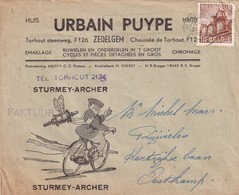 DDW 902  --  BELGIQUE VELOS - Lettre Illustrée Freins Sturmey Archer , Urbain Puype à ZEDELGEM - TP Export 1950 - Ciclismo