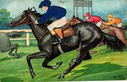 Pferde, Pferderennen, AK Mit Seidenapplikation, Sign. Arthur Thiele, Um 1910 In Den USA Hergestellt - Thiele, Arthur