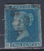 Grande Bretagne N° 4 O Victoria 2 P. Bleu Sur Azuré Oblitération Légère Marge Haute Et Droite Courtes Sinon TB - Gebraucht