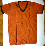 CHEMISE MAILLOT DE FOOT Manches Courtes EN COTON ORANGE Liserets Noirs Années 40-50 - Autres & Non Classés