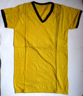 CHEMISE MAILLOT DE FOOT Manches Courtes EN COTON JAUNE Liserets Noirs Années 40-50 - Other & Unclassified