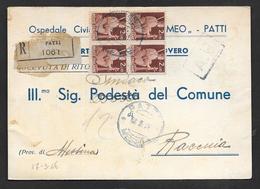 17.3.46 LIRE 8 CARTOLINA RACCOMANDATA IN TARIFFA PATTI PER RACCUIA - 1946-60: Marcophilia