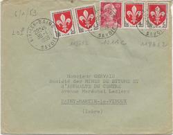 LETTRE AFFRANCHIE N° 1011C +N° 1186 X 4  OBLITEREE CAD AIX LES BAINS -SAVOIE 1959 - Industrie