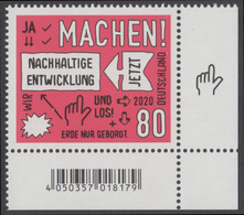 !a! GERMANY 2020 Mi. 3525 MNH SINGLE From Lower Right Corner - Sustainable Development - Ongebruikt