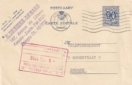DDW 925  --  Entier Postal Lion Héraldique KNOCKE 1952 Vers BRUGGE - Cachet Deneire-Demaré , KNOCKE-ZOUTE - Cartes Postales 1951-..