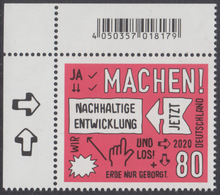 !a! GERMANY 2020 Mi. 3525 MNH SINGLE From Upper Left Corner - Sustainable Development - Unused Stamps