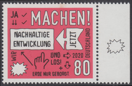 !a! GERMANY 2020 Mi. 3525 MNH SINGLE W/ Right Margin (b) - Sustainable Development - Unused Stamps
