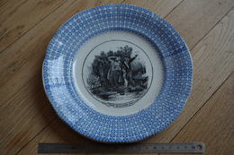 X Assiette Plate Platte  Plaat  Placa  Décalco  Sarreguemines  Avant 1920 Vin Humour Porcelaine Opaque Marque Avant 1920 - Sarreguemines (FRA)