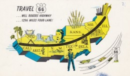 Route 66 Map, Joshua Motel Yucca Arizona Stamped On Back, C1950s/60s Vintage Postcard - Ruta ''66' (Route)