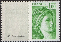 France Sabine De Gandon N° 1973 A ** Variété Le 1.00 Frs Vert Gomme Tropicale - 1977-1981 Sabine (Gandon)