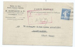 3630 Carte Postale Publicitaire 1929 Mercerie QUENARD Chambéry Pour Saint Louis Haut Rhin - 1877-1920: Semi Modern Period