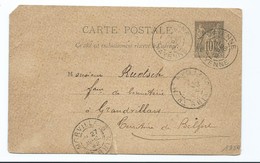 3631 Carte Postale Entier Postal 1892 Mayenne Ruetsch Grandvillars Cachet Morvillars Type Sage Robillard Lefoulon - Standard Postcards & Stamped On Demand (before 1995)