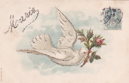 ¤¤   -   Carte à Système Avec Paillettes  -  Prénom " MARIE "  -  Oiseau, Fleur  -  ¤¤ - Prénoms