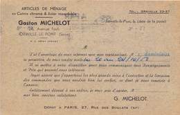 94-JOINVILLE-LE-PONT- CORRESPONDANCE- MICHELOT GASTON, ARTICLES DE MENAGE - Joinville Le Pont