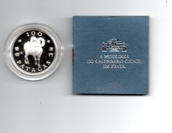 MACAU 100 PATACAS 1991 ZILVER PROOF YEAR OF THE GOAT - SCARCE - CAT.VALUE $ 275,-- - Macao