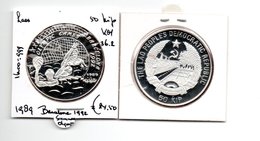 LAOS 50 KIP 1989 SILVER PROOF SUMMER OLYMPICS BARCELONA 1992 WATER POLO - Laos