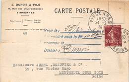 94-VINCENNES-CORRESPONDANCE- J. DUNOIS ET FILS- 6 RUE DES DEUX-COMMUNES - Vincennes