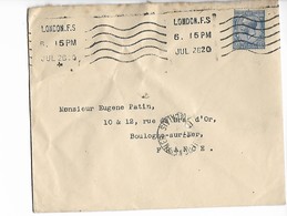 LONDON Grande Bretagne Oblitération Mécanique LONDON F.S  Jul 1920 5 Barres Ondulées Pour La France      ...G - Sonstige & Ohne Zuordnung