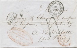 BELGIQUE - CAD D'AMBULANT FRANCE PAR QUIEVRAIN N°1 + GRIFFE MONS SUR LETTRE AVEC TEXTE POUR LA FRANCE, 1854 - Bahnpoststempel