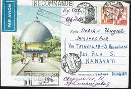 Russie - 1955- Enveloppe Entier Postal Illustré 1 P + Complément En Recommandé De Sverdlovsk Pour Jamshedpur (Inde) B/TB - 1950-59