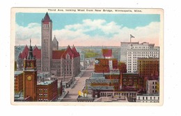 MINNEAPOLIS, Minnesota, USA, Third Ave. Looking West From New Bridge, Old White Border Postcard - Minneapolis