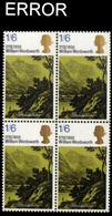 CV:€28.80 Great Britain 1970 Grasmere Mountains Art Lake 1/6Sh 4-BLOCK ERROR:no Emboss.GB - Errors, Freaks & Oddities (EFOs