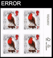 GREAT BRITAIN 2016 Christmas Bird Robin 1st CORNER 4-BLOCK ERROR:Intact Matrix - Errors, Freaks & Oddities (EFOs