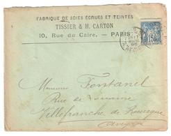 PARIS Réaumur Lettre Entête TISSIER CARTON Fabrique Soies Écrues Teintes 15 C Sage Yv 101 PIQUAGE DÉCALE Vertical - 1876-1898 Sage (Tipo II)