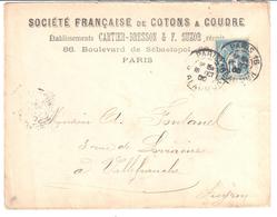 PARIS Réaumur Lettre Entête Sté Française COTONS à COUDRE Ets CARTIER BRESSON  Suzor 15c Sage Yv 101 Ob 1900 - 1876-1898 Sage (Tipo II)