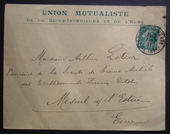 1911 Union Mutualiste De La Seine Inférieure Et De L'Eure, Cachet Rouen Rue Verte Pour Mesnil Sur L'Estrée - 1877-1920: Semi-Moderne