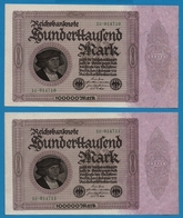 DEUTSCHES REICH 	2x 100.000 Mark  	01.02.1923	# 1U.014710+11  P# 83a   No Consécutifs - 100000 Mark