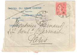 FLERS Orne Carte Lettre Entête HOTEL Du GROS CHENE Gaubert 50c Semeuse Lignée Yv 199 Ob 1930 - Briefe U. Dokumente