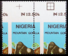 NIGERIA 1990 Mountain Gorilla N2.40 PAIR ERROR:PERF. (B) (MARG.) - Gorilles