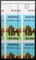 NIGERIA 1990 Mountain Gorilla N2.40 MARG.ERROR:PERF.4-BLOCK - Gorilles