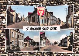 SAINT-AIGNAN-sur-ROE - L'Eglise - La Rue Principale - La Poste - La Mairie - Blason - Editions Du Moulin, Sartrouville - Saint Aignan Sur Roe