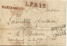 BELGIQUE - MARIEMBOURG ROUGE + L.P.B.1.R ROUGE + PAYS BAS PAR GIVET SUR LETTRE AVEC TEXTE POUR LA FRANCE, 1829 - 1815-1830 (Periodo Holandes)