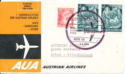 Austria First AUA Flight Cover Wien - Dubrovnik - Athen 4-4-1964 - Primeros Vuelos