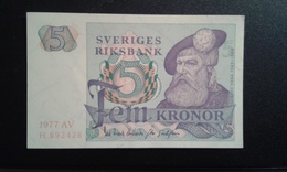 SVEDEN  5 KRONOR 1977  UNC  D-0018 - Suède