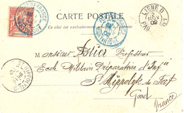 1902- C P De Fort-de-France  - Cad  Bleue  +  Oblit. Maritime LIGNE D / PAQ. FR. N°1 - Cartas & Documentos