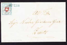 1854 Faltbrief Mit Rayon I Hellblau 3seitig Voll- Unten Lupenrandig Mit Blauem Stabstempel Bevers Nach Zuoz Gelaufen. - 1843-1852 Timbres Cantonaux Et  Fédéraux