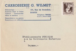 DDW 950  --  Carte Privée TP Col Ouvert NAMUR 1951 - Entete Carrosserie Wilmet - Thème Automobiles - 1936-1957 Offener Kragen