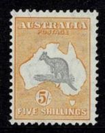 Australia 1932 Kangaroo 5/- Grey & Yellow C Of A Watermark MH - Listed Variety - Mint Stamps