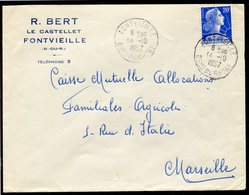 France - Marianne De Muller - Sur Lettre - N° 1011Bc - Oblitération Fontvieille - 1955-1961 Marianne De Muller