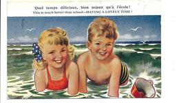 A La Plage. Deux Enfants Dans L'eau:" Quel Temps Délicieux, Bien Mieux Qu'à L'école" - Taylor