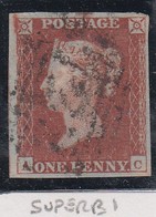 GRAN BRETAGNA 1841 1d RED  LETT. AC PLATE 55  SUPERB USED STAMP E FLAW - RED NW CORNER - Gebraucht