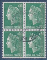 = Type Marianne De Cheffer 0.30 Vert Bloc De 4 N°1611b Oblitéré - 1967-1970 Marianna Di Cheffer